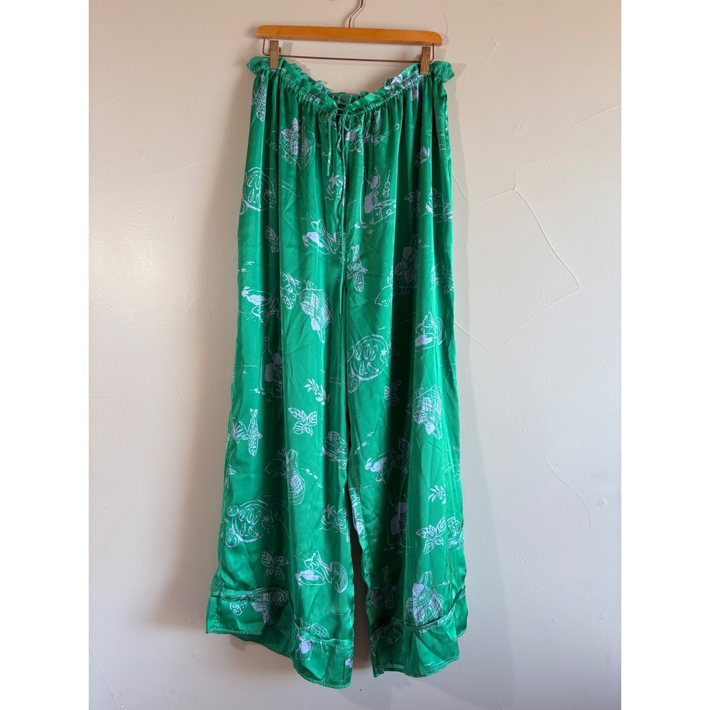 Intimately Free People Cafe Latte Pajama Wide Leg Lounge Pants Green Lavender XL